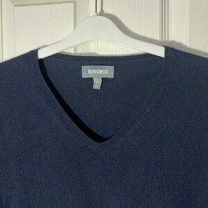 Bonobos cashmere cotton blend v neck sweater navy blue lightweight Medium